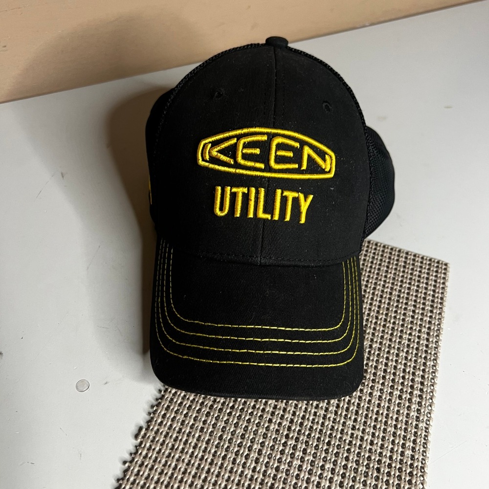 Keen Utility Trucker Hat Black Yellow Embroidered Logo Mesh Back Adjustable Cap